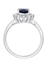 Diamond and Natural Sapphire Ring in 14K White Gold