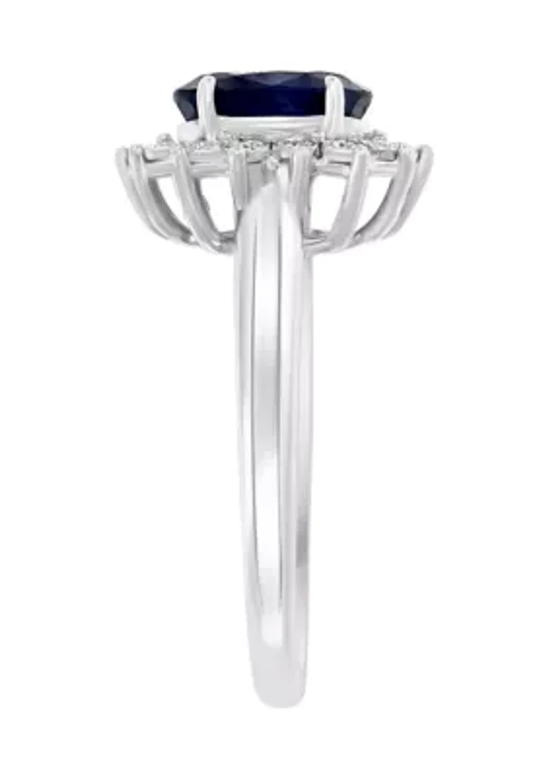 Diamond and Natural Sapphire Ring in 14K White Gold
