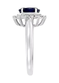 Diamond and Natural Sapphire Ring in 14K White Gold