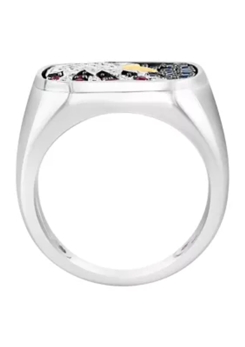 Men's Diamond, Black Diamond, Natural Ruby, and Natural Sapphire Ring in Sterling Silver
