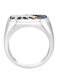 Men's Diamond, Black Diamond, Natural Ruby, and Natural Sapphire Ring in Sterling Silver