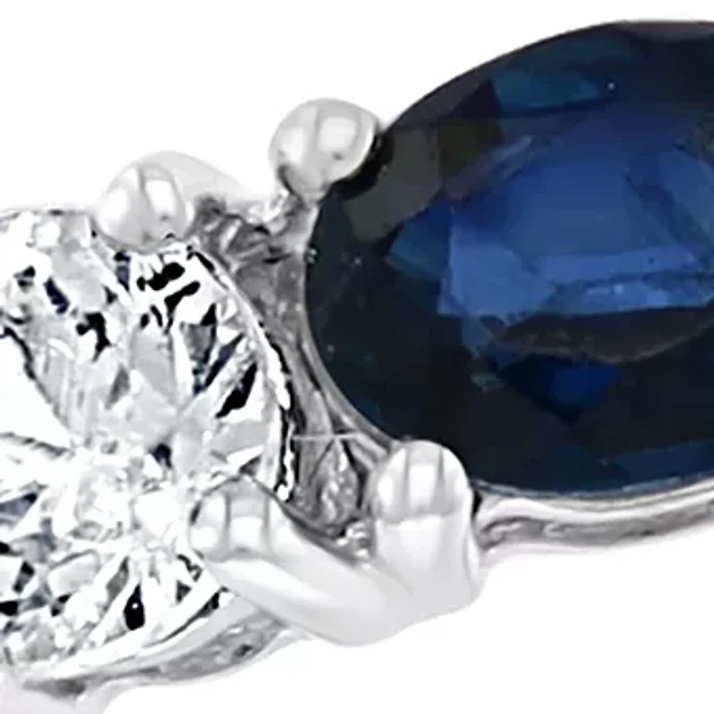 Natural Sapphire, White Sapphire Ring in 14K White Gold 