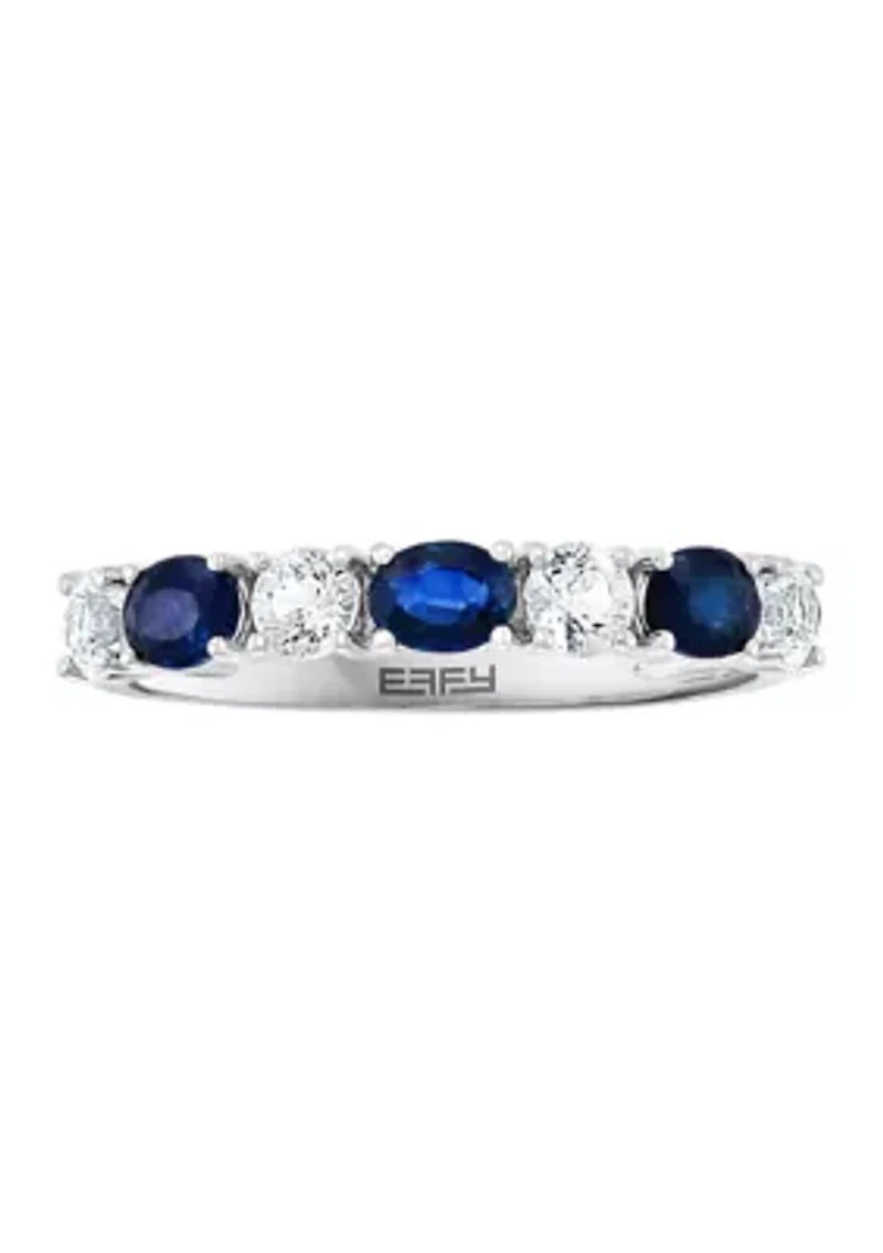 Natural Sapphire, White Sapphire Ring in 14K White Gold 