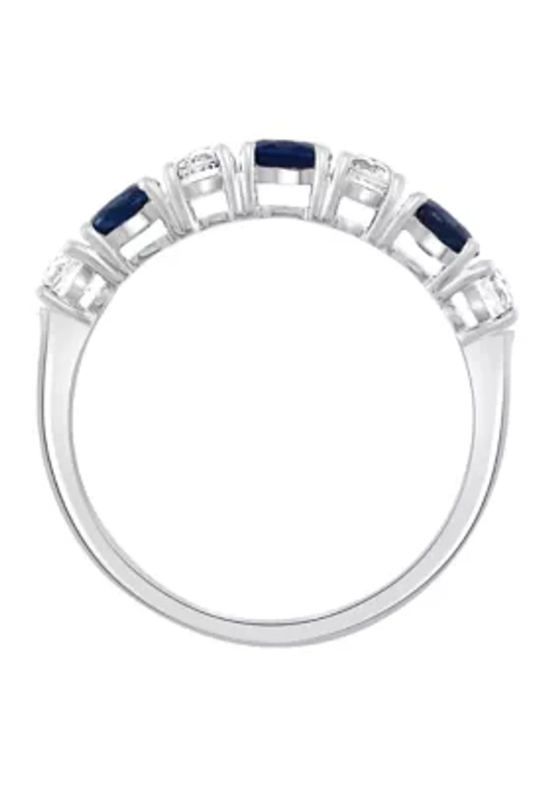 Natural Sapphire, White Sapphire Ring in 14K White Gold 
