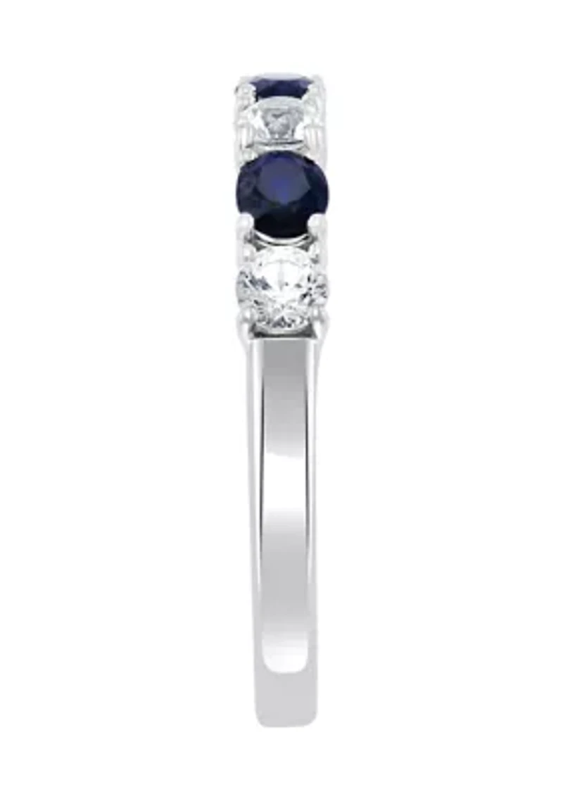Natural Sapphire, White Sapphire Ring in 14K White Gold 