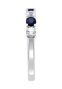Natural Sapphire, White Sapphire Ring in 14K White Gold 