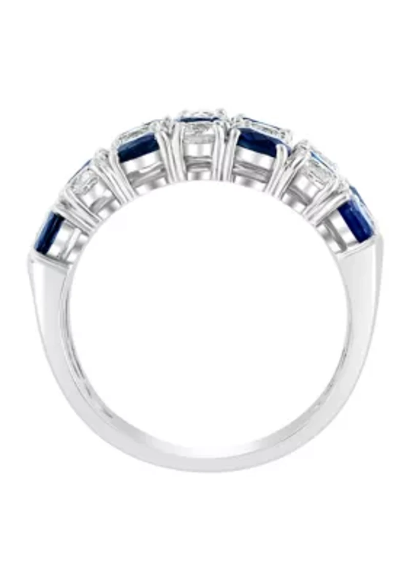 Natural Sapphire, White Sapphire Ring in 14K White Gold 