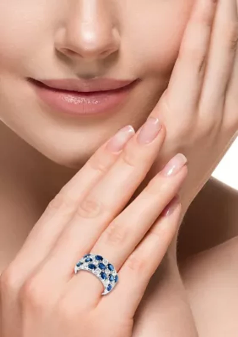 Natural Sapphire, White Sapphire Ring in 14K White Gold 