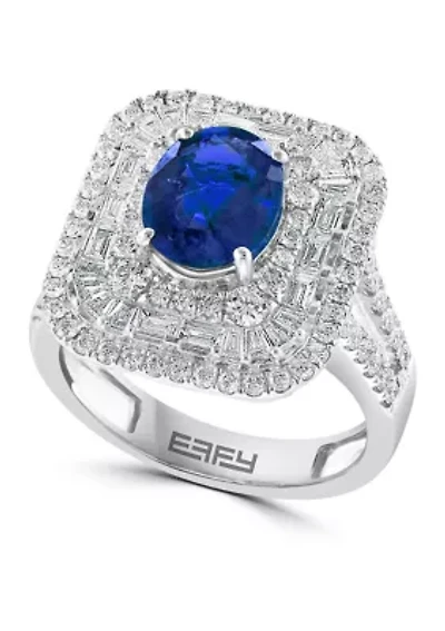 14K White Gold Diamond and Natural Sapphire Ring