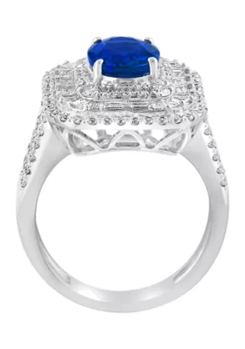 14K White Gold Diamond and Natural Sapphire Ring
