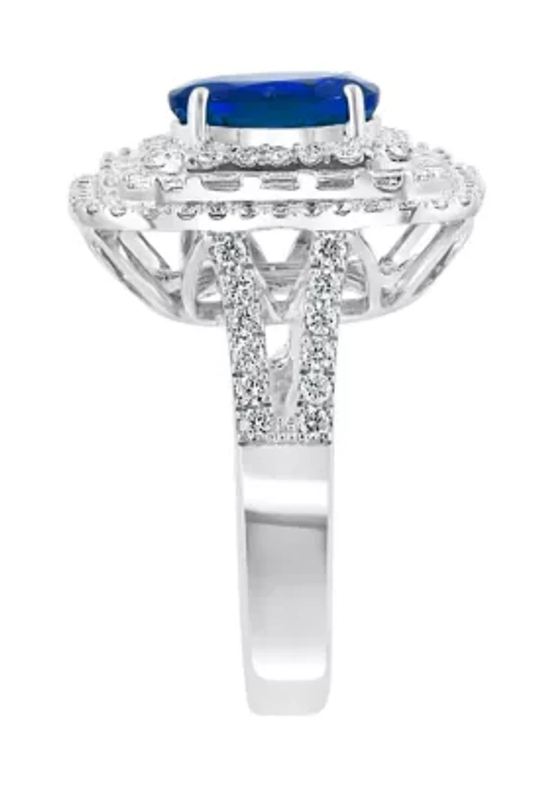 14K White Gold Diamond and Natural Sapphire Ring