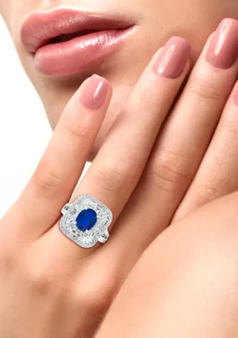 14K White Gold Diamond and Natural Sapphire Ring