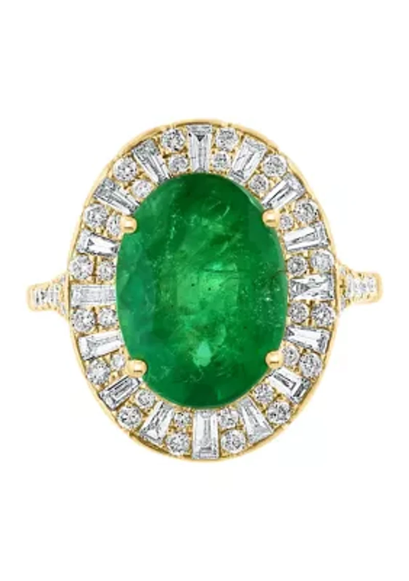 14K Yellow Gold Diamond and Natural Emerald Ring