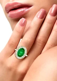 14K Yellow Gold Diamond and Natural Emerald Ring