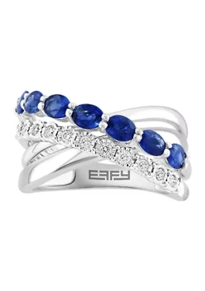 Diamond and Natural Sapphire Ring in Sterling Silver