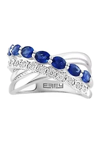 Diamond and Natural Sapphire Ring in Sterling Silver