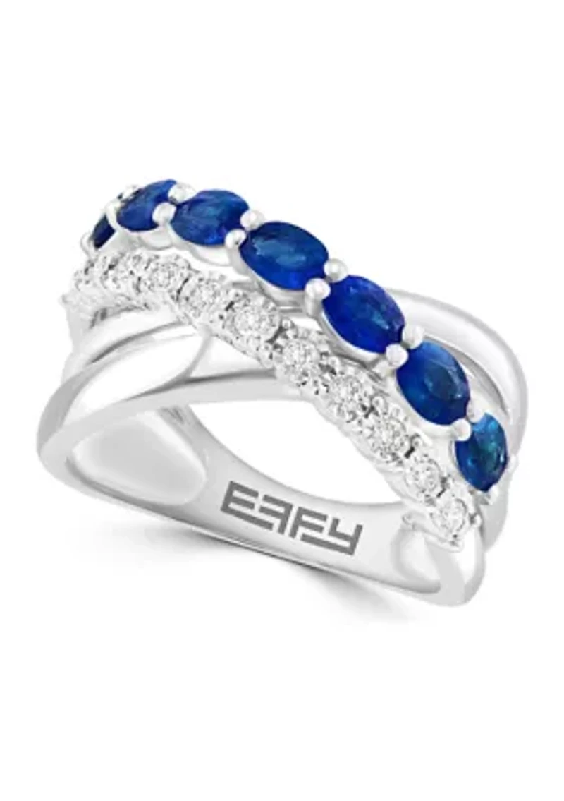 Diamond and Natural Sapphire Ring in Sterling Silver