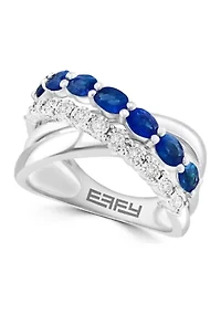 Diamond and Natural Sapphire Ring in Sterling Silver
