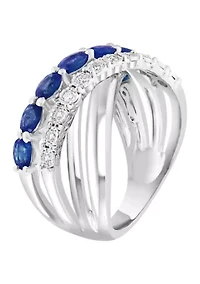 Diamond and Natural Sapphire Ring in Sterling Silver