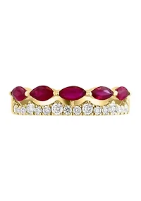 1/3 ct. t.w. Diamond, Natural Ruby Ring in 14K Yellow Gold