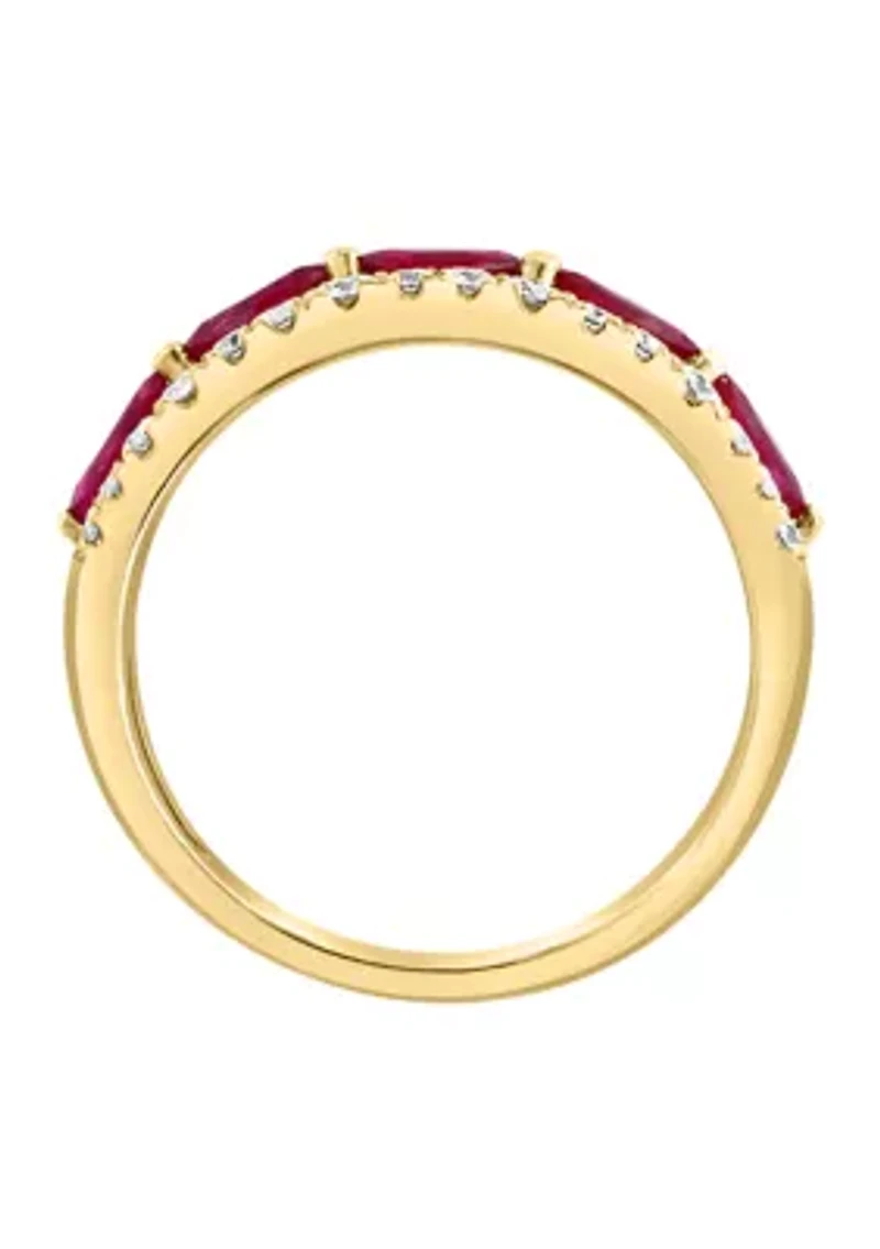 1/3 ct. t.w. Diamond, Natural Ruby Ring in 14K Yellow Gold
