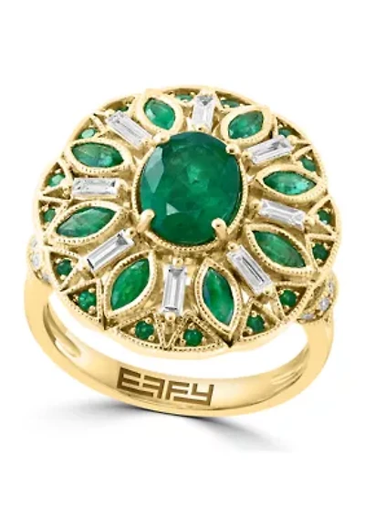 Diamond and Natural Emerald Ring in 14K Yellow Gold