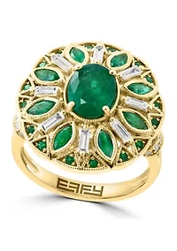 Diamond and Natural Emerald Ring in 14K Yellow Gold