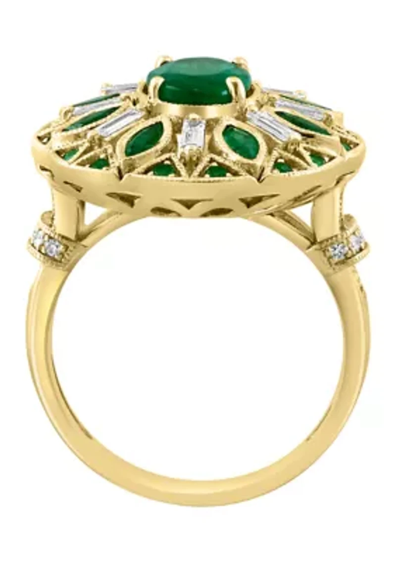 Diamond and Natural Emerald Ring in 14K Yellow Gold