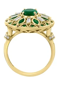 Diamond and Natural Emerald Ring in 14K Yellow Gold