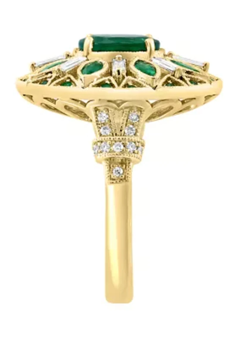 Diamond and Natural Emerald Ring in 14K Yellow Gold