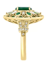 Diamond and Natural Emerald Ring in 14K Yellow Gold