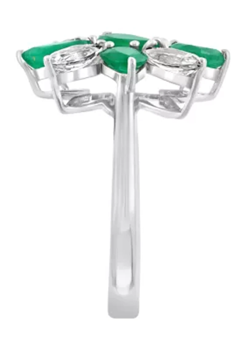 Emerald and White Sapphire Ring in 14K White Gold