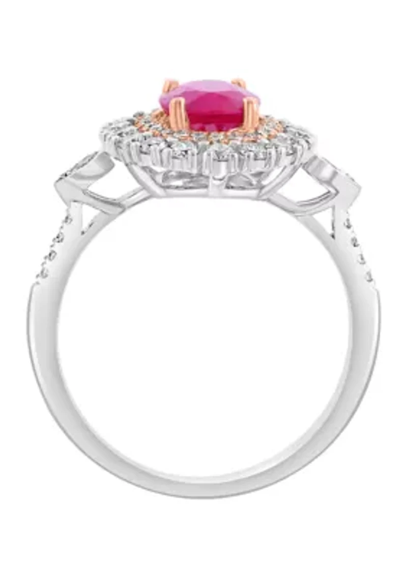 5/8 ct. t.w. Diamond, 1.42 ct. t.w. Natural Ruby Ring in 14K White and Rose Gold