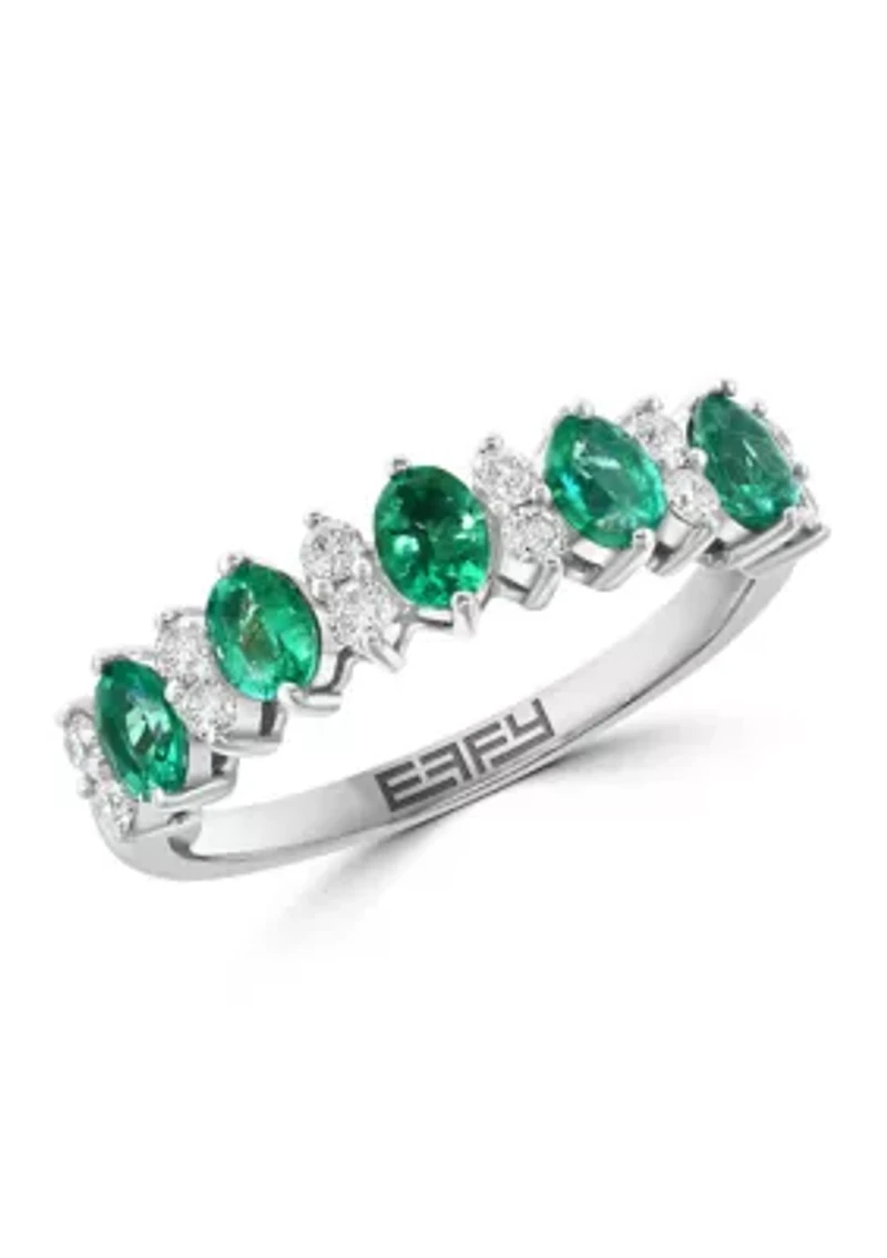 14K White Gold Diamond Emerald Ring