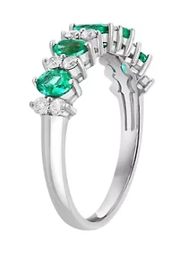 14K White Gold Diamond Emerald Ring 