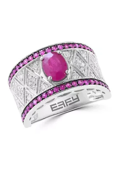 Sterling Silver Diamond Natural Ruby Ring