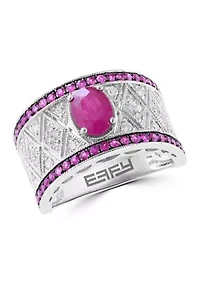 Sterling Silver Diamond Natural Ruby Ring