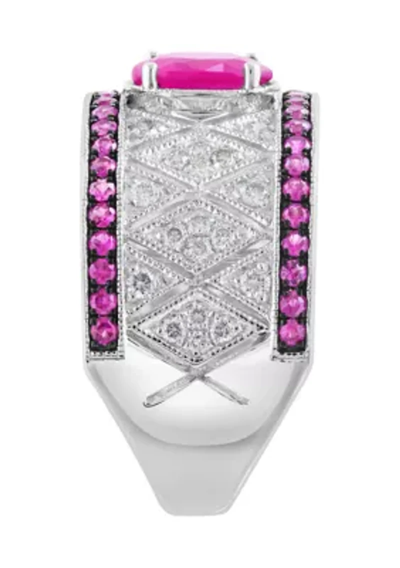 Sterling Silver Diamond Natural Ruby Ring