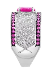 Sterling Silver Diamond Natural Ruby Ring
