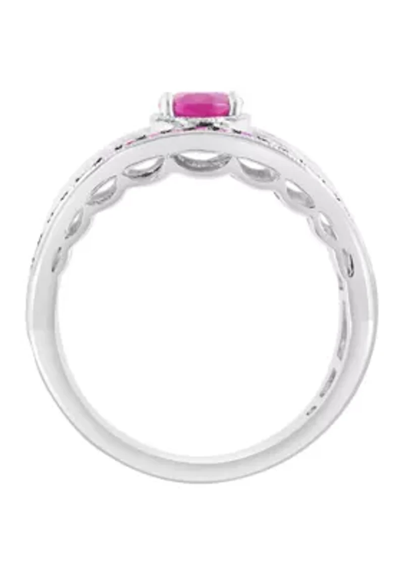 Sterling Silver Diamond Natural Ruby Ring