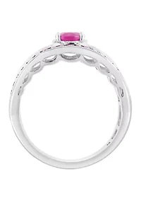 Sterling Silver Diamond Natural Ruby Ring