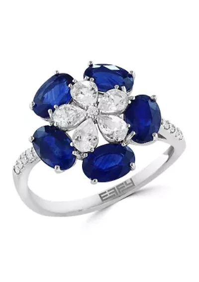 14K White Gold Diamond, Natural Sapphire, White Sapphire Ring
