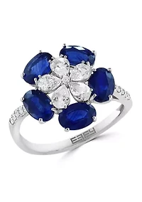 14K White Gold Diamond, Natural Sapphire, White Sapphire Ring