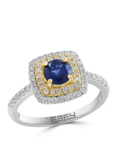 1/3 ct. t.w. Diamond and Natural Sapphire Ring in 14K White Gold and 14K Yellow Gold