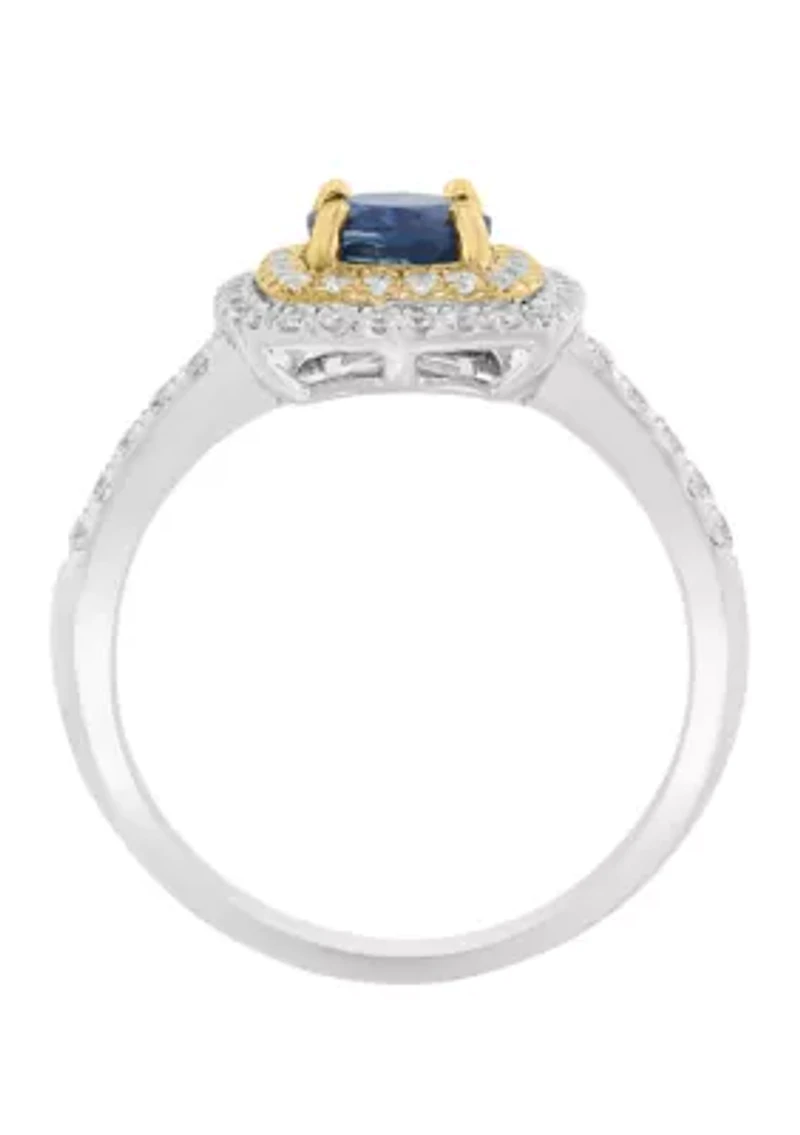 1/3 ct. t.w. Diamond and Natural Sapphire Ring in 14K White Gold and 14K Yellow Gold