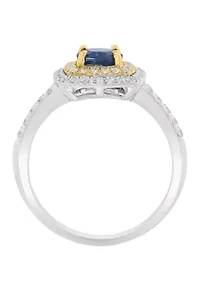1/3 ct. t.w. Diamond and Natural Sapphire Ring in 14K White Gold and 14K Yellow Gold