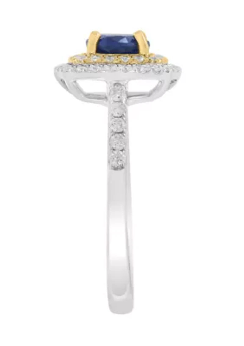 1/3 ct. t.w. Diamond and Natural Sapphire Ring in 14K White Gold and 14K Yellow Gold