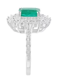 14K White Gold Diamond Natural Emerald Ring 