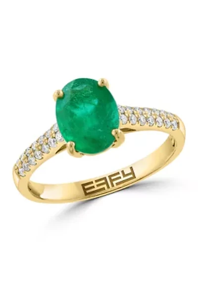 Natural Emerald and Diamond Ring in 14K Yellow Gold