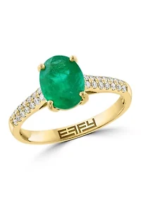 Natural Emerald and Diamond Ring in 14K Yellow Gold